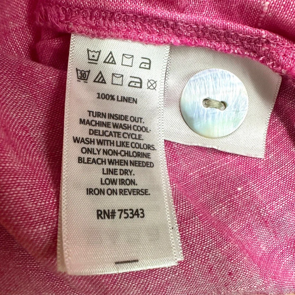 TAHARI Pink 100% Linen Tunic Top Collared Popover Side Buttons 2x Plus Lagenlook - Picture 8 of 8